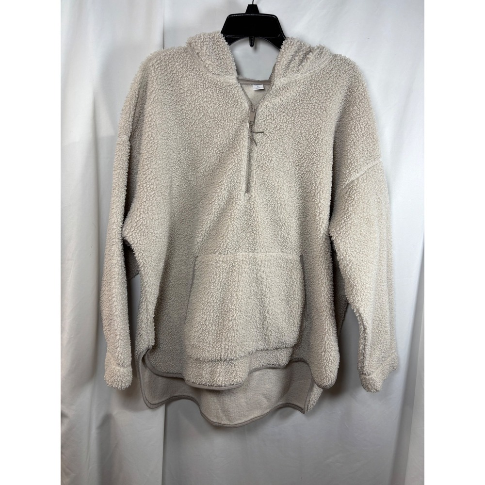 Old Navy Womens XL Sherpa Hoodie Quarter Zip Fleece Pullover Oatmeal Beige